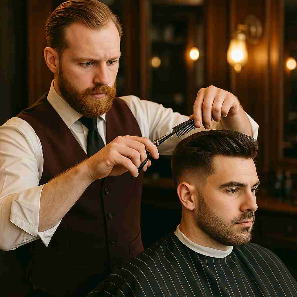 Barbeiro profissional cortando cabelo do cliente